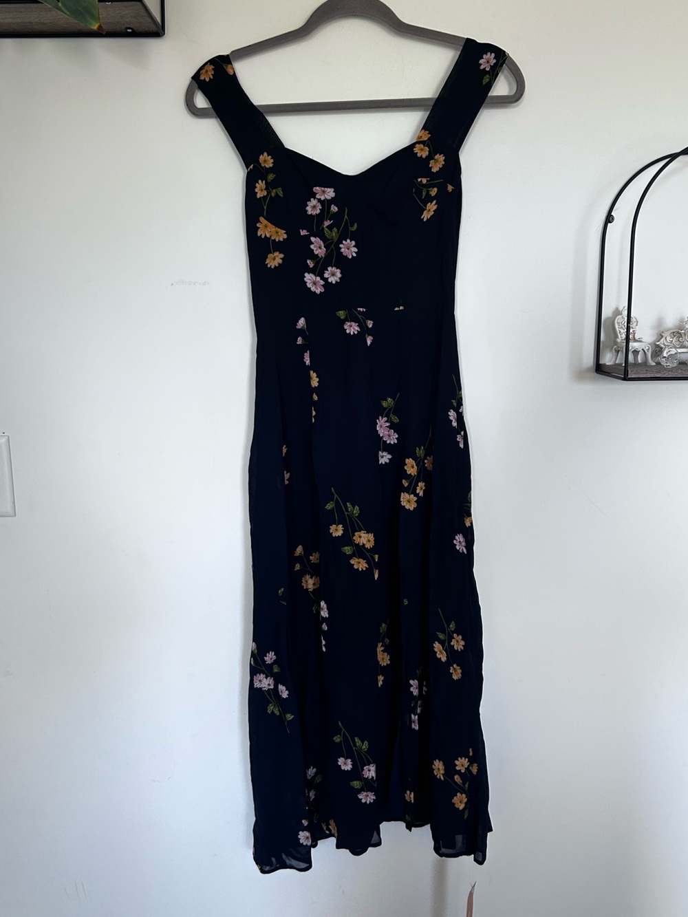 NWT Reformation Navy w/ Floral Print Sweetheart Neckline Midi Dress Size 0